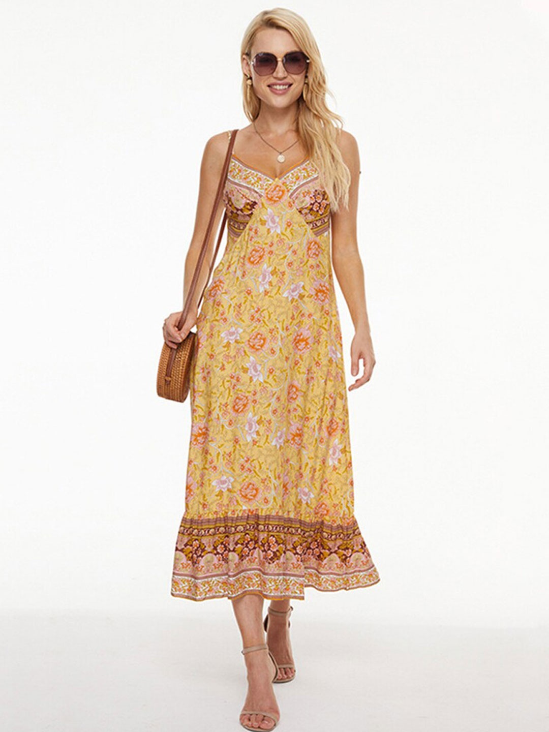 

BoStreet Yellow & Beige Floral A-Line Maxi Dress & Plus Size