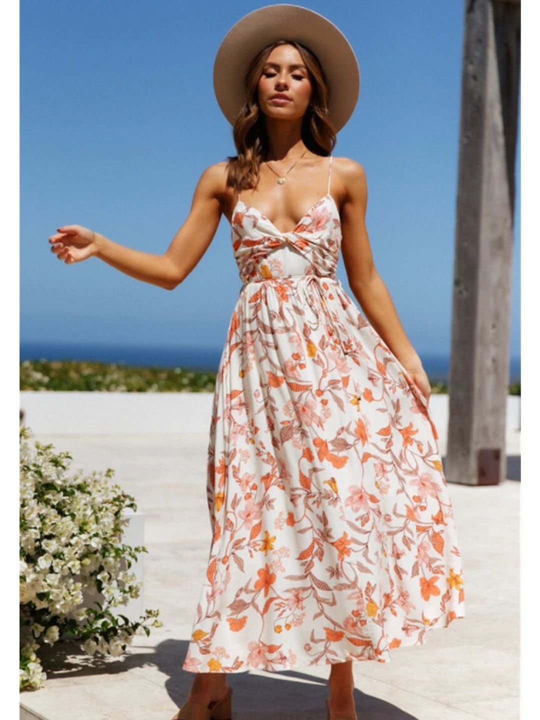 

BoStreet White Floral Maxi Dress