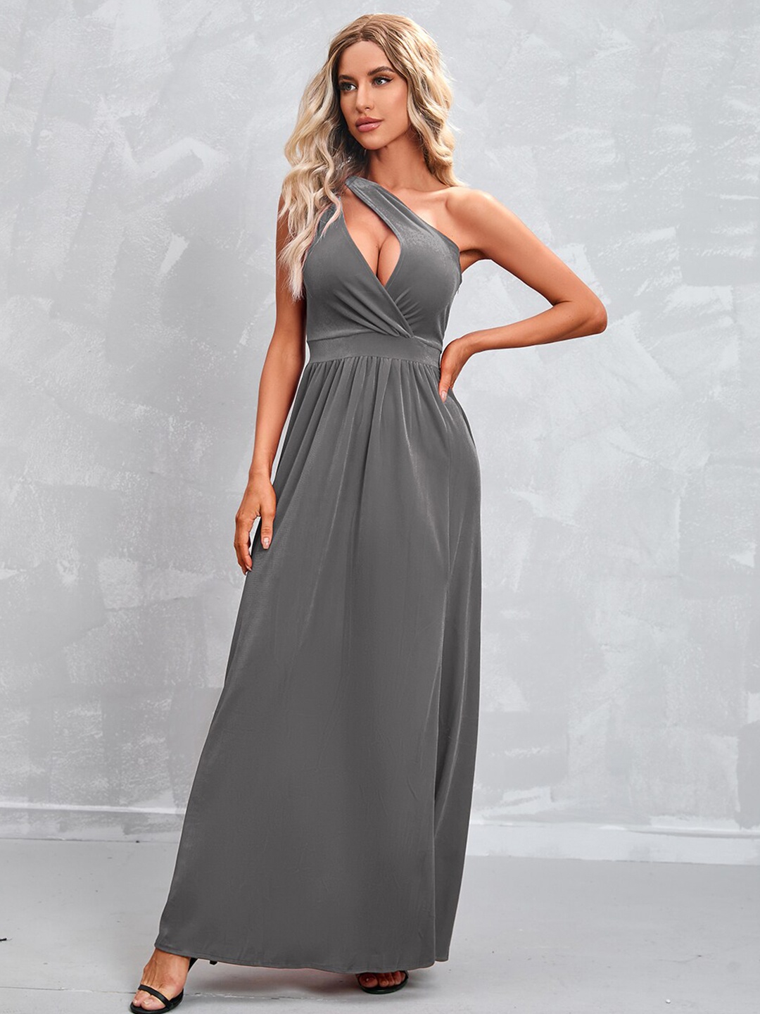 

BoStreet Women Grey One Shoulder Maxi Dress