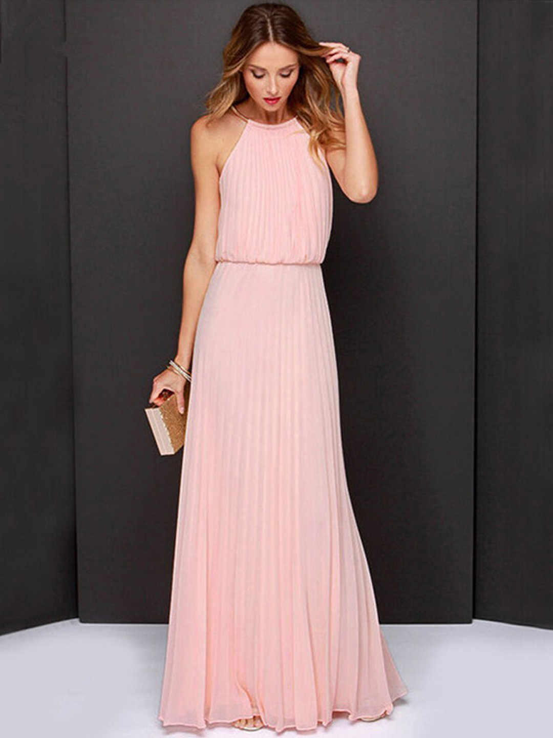 

BoStreet Pink Solid Maxi Dress