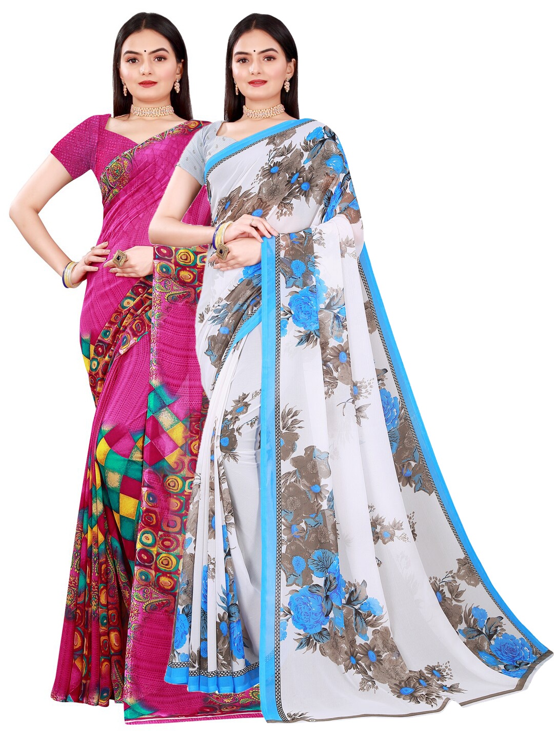 

KALINI Magenta & Blue Pure Georgette Saree