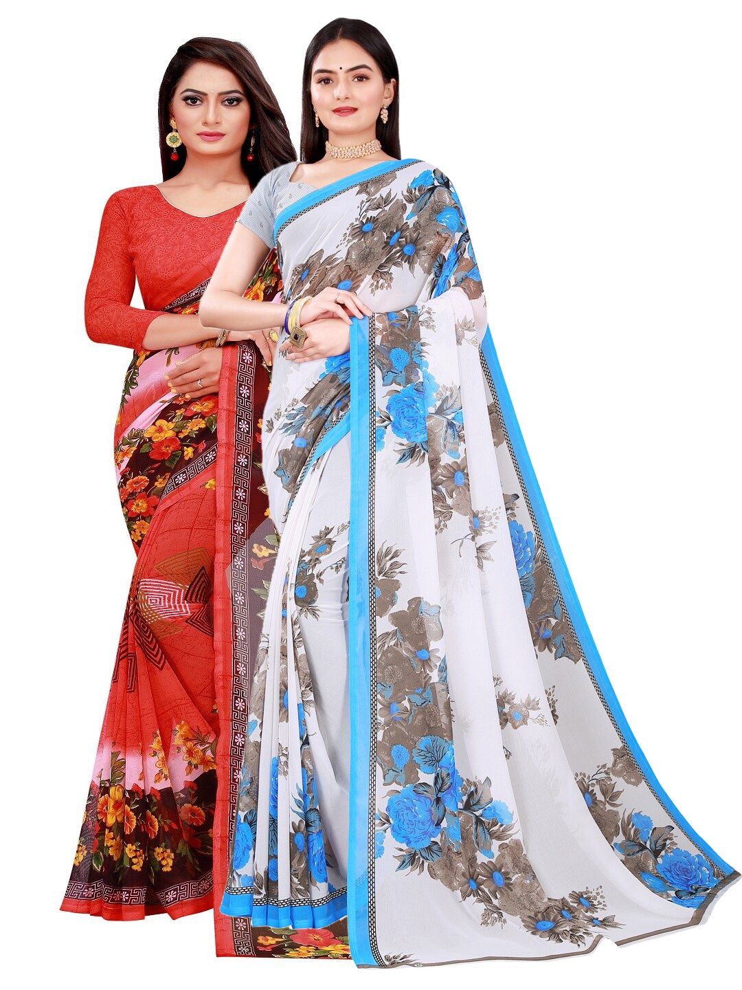 

KALINI Pack of 2 Printed Pure Georgette Sarees, White