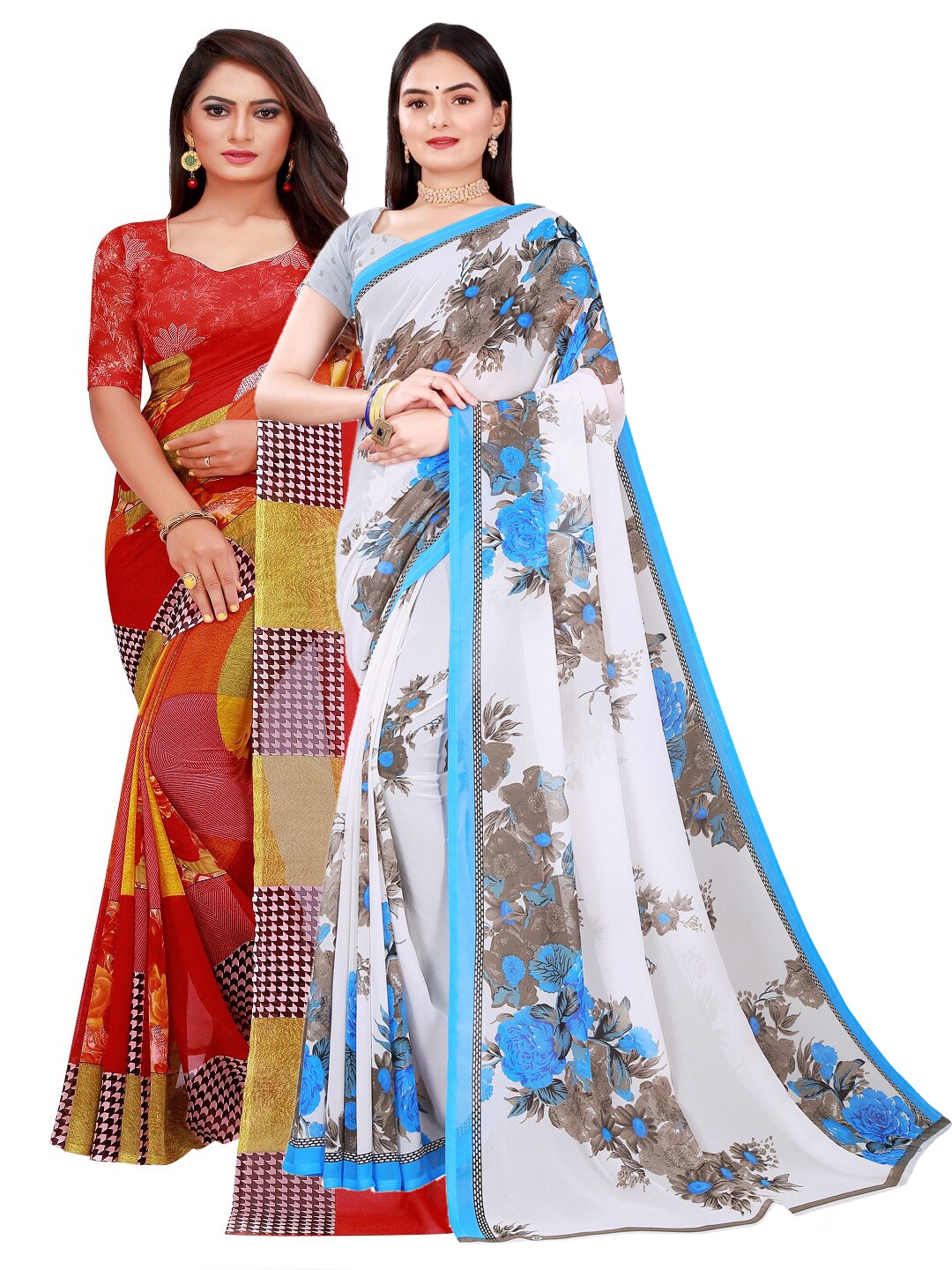 

KALINI Pack of 2 Printed Pure Georgette Sarees, White