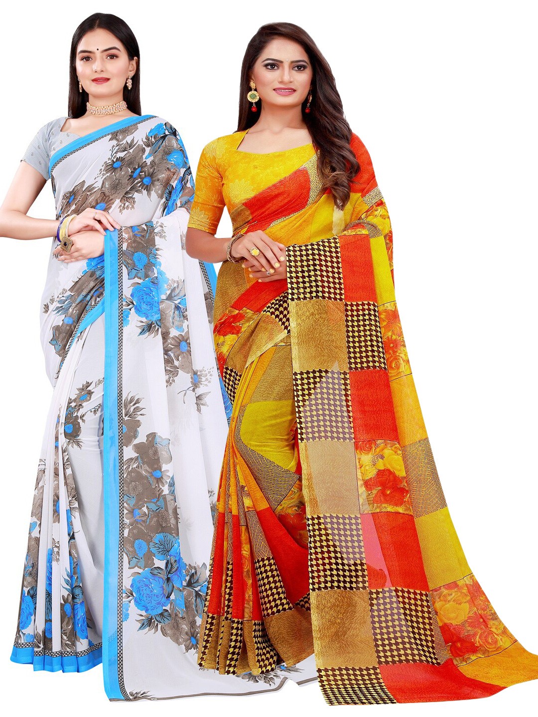 

KALINI Pack of 2 Printed Pure Georgette Sarees, White