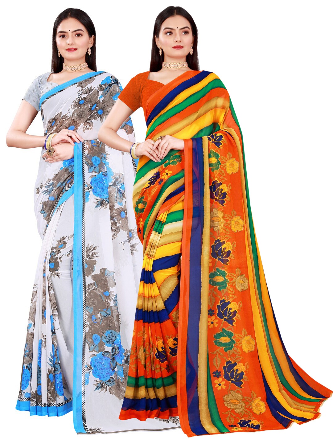 

KALINI Multicoloured Floral Printed Pure Georgette Saree, Multi
