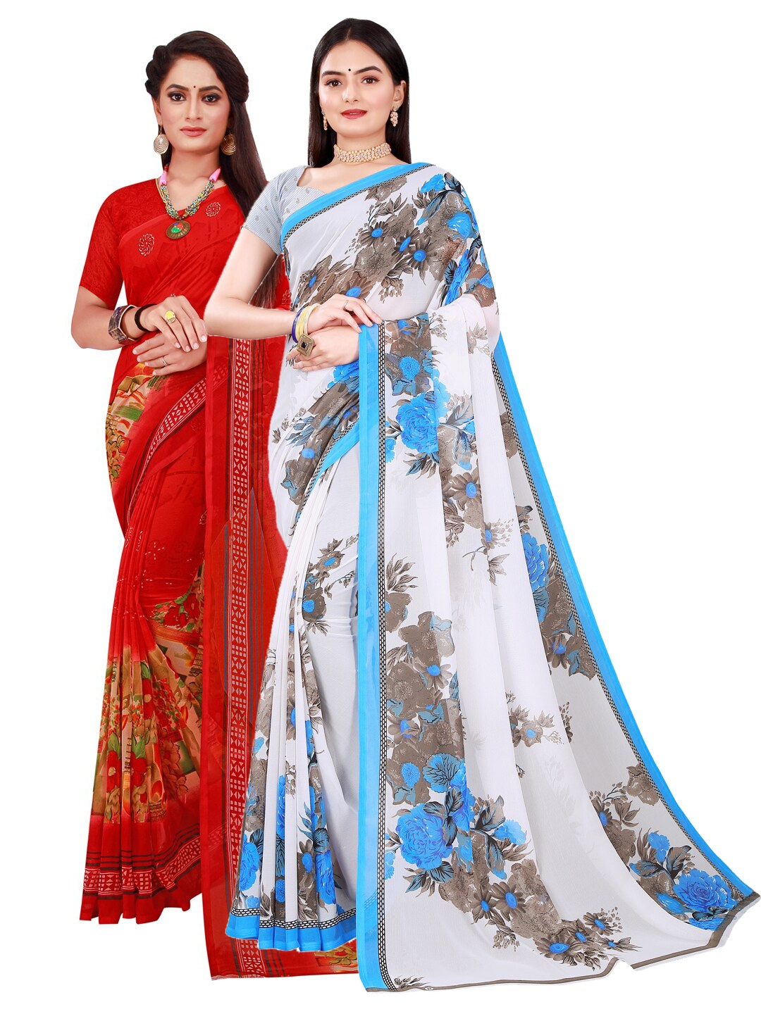 

KALINI White & Red Pure Georgette Saree