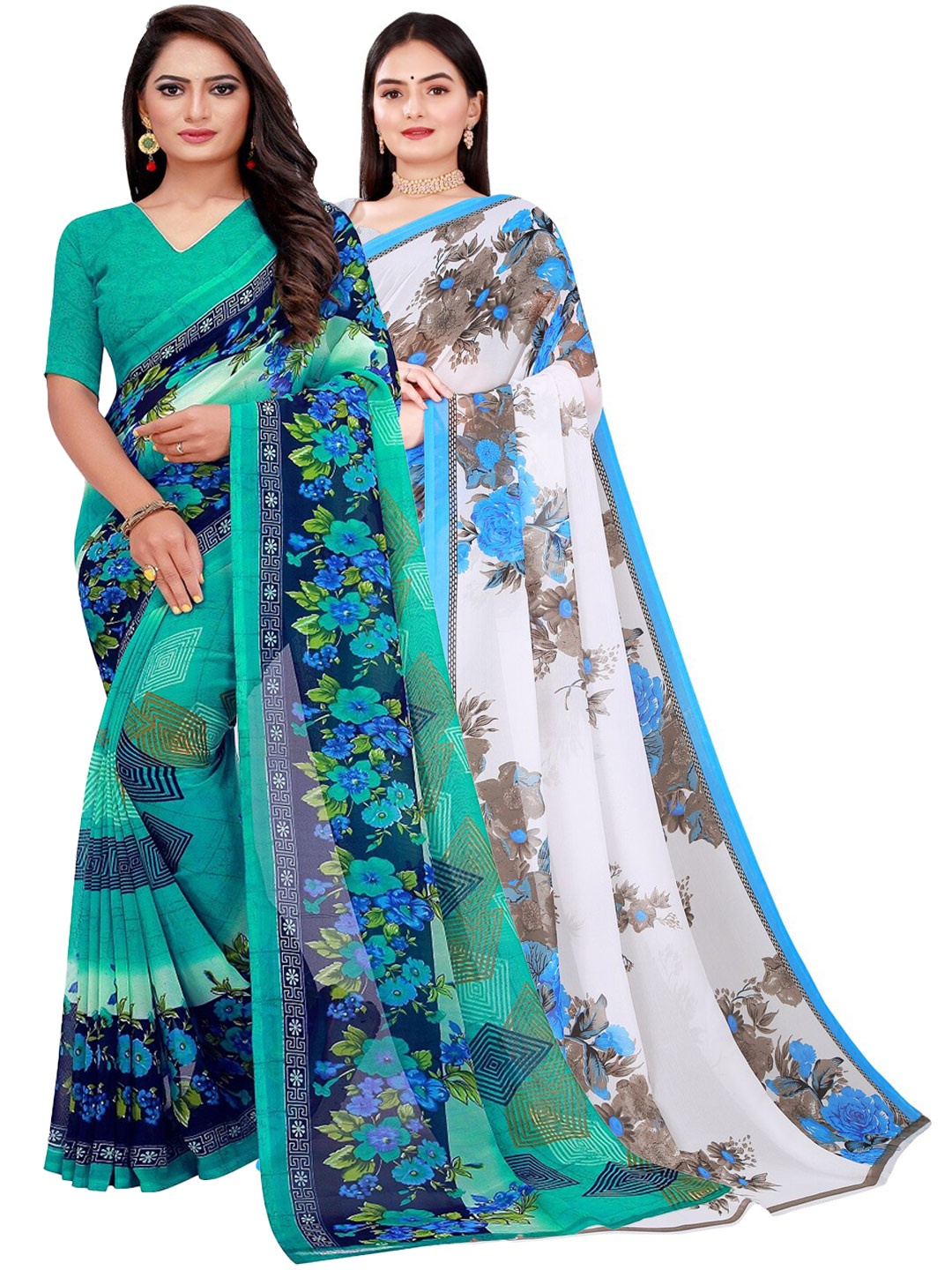

KALINI Green & White Pure Georgette Saree