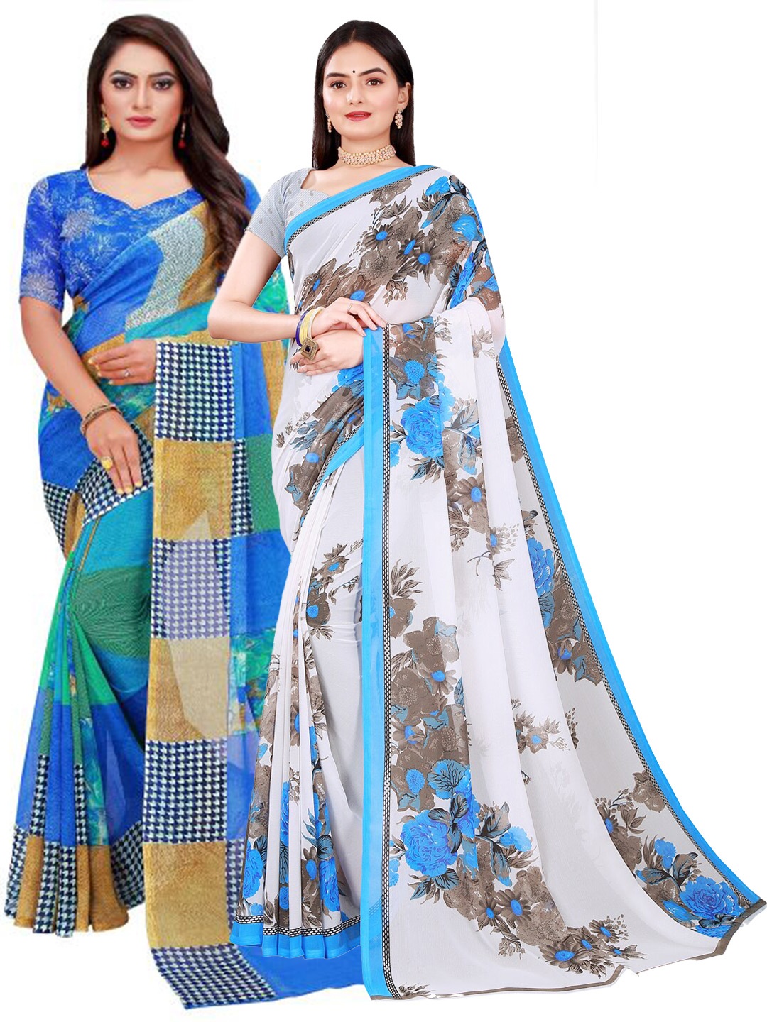 

Florence White & Blue Pure Georgette Saree