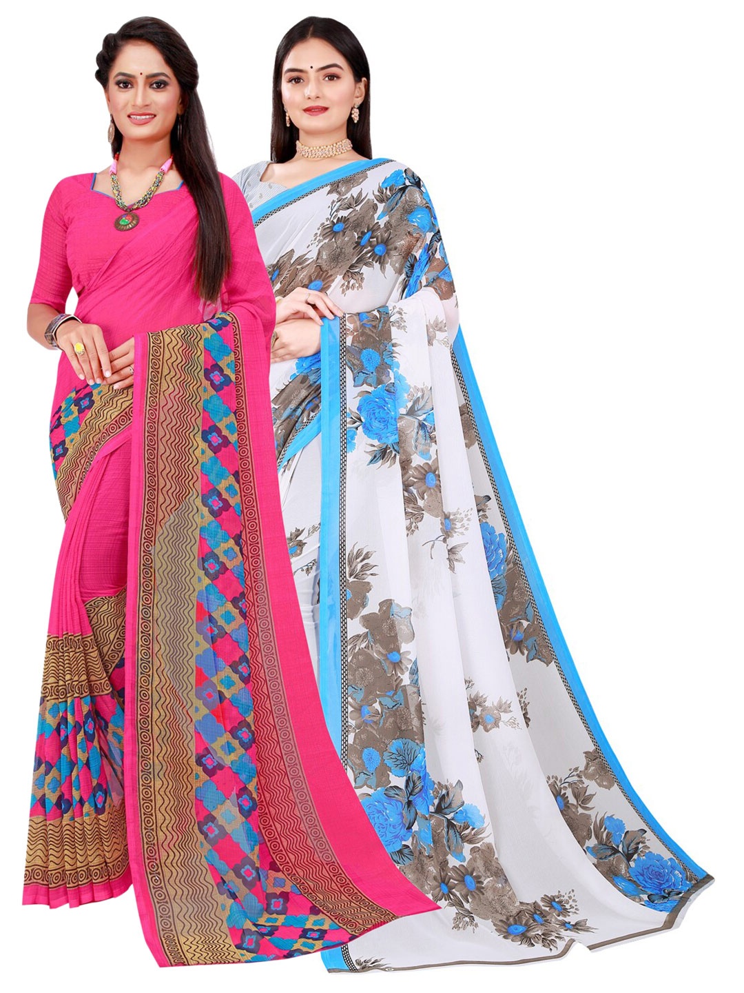

Florence Pack of 2 Magenta & White Printed Pure Georgette Saree