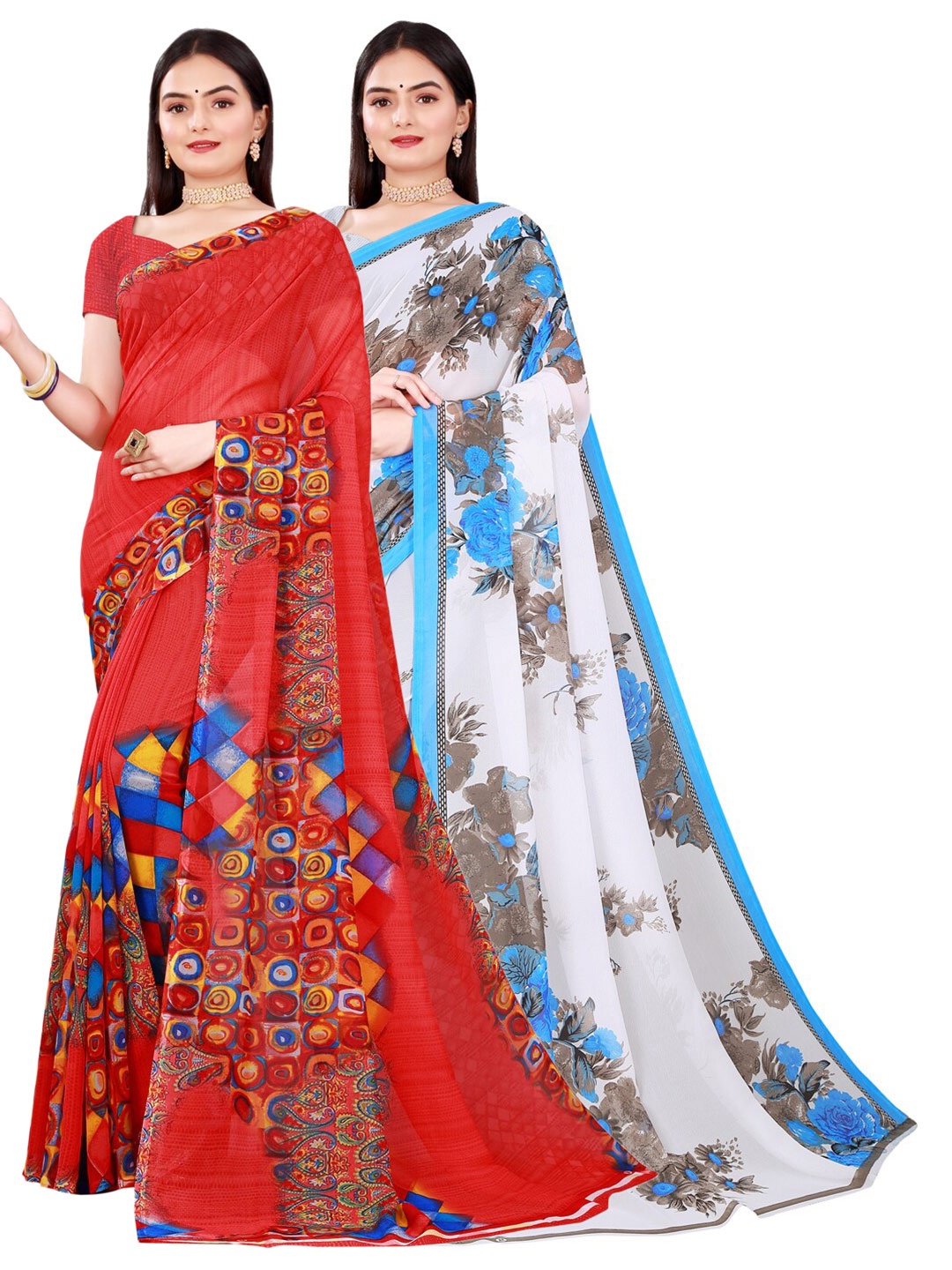

Florence Red & Blue Pure Georgette Saree