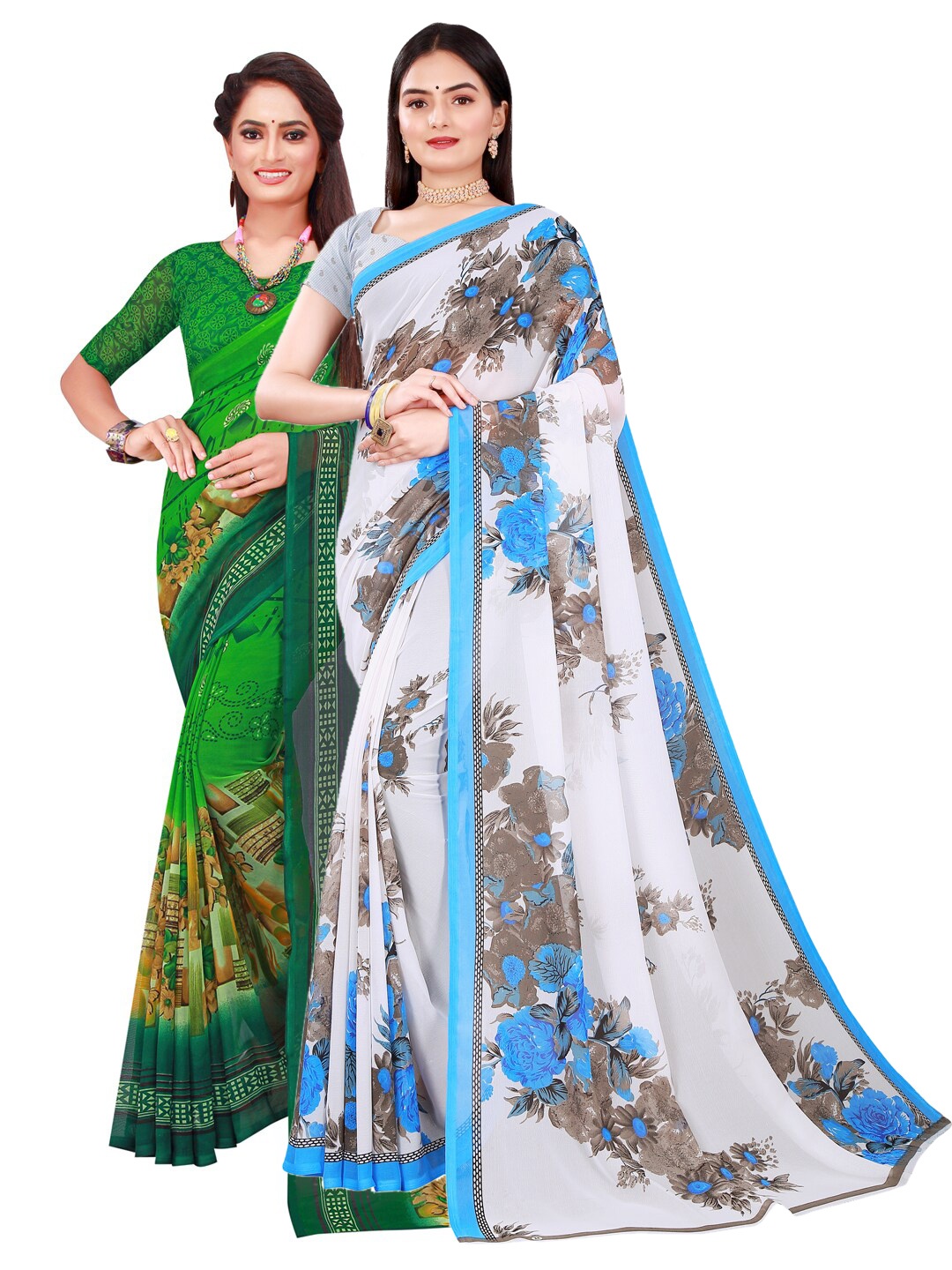 

Florence White & Green Floral Pure Georgette Saree