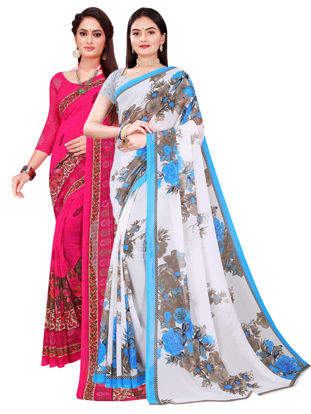 

Florence White & Magenta Pure Georgette Pack of 2 Saree