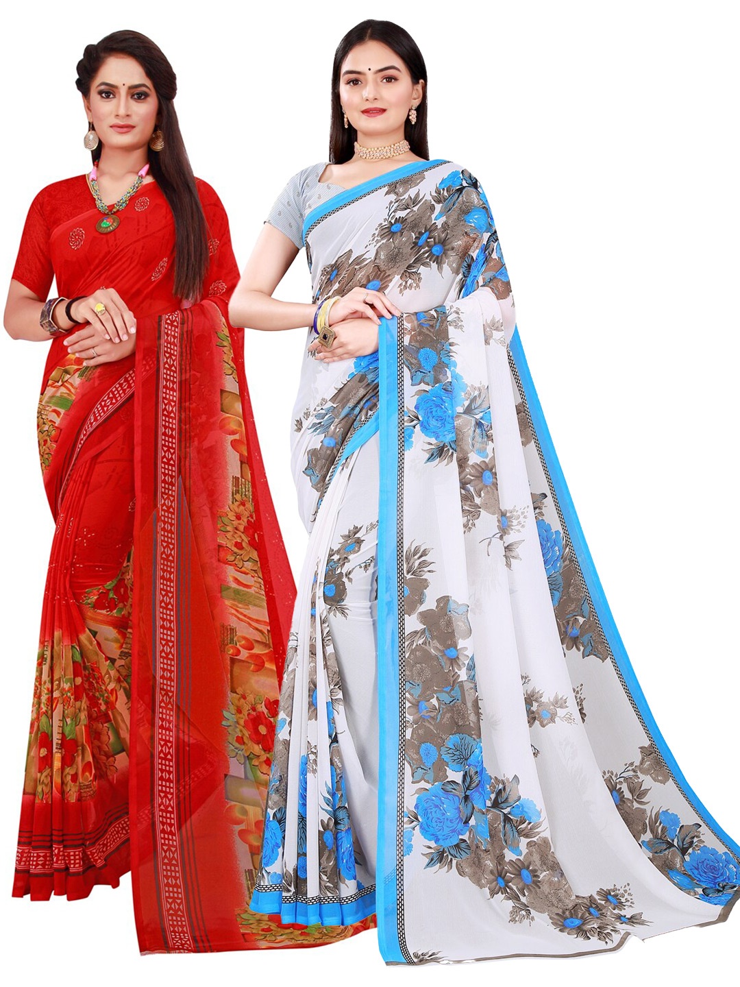 

Florence White & Red Pure Georgette Saree