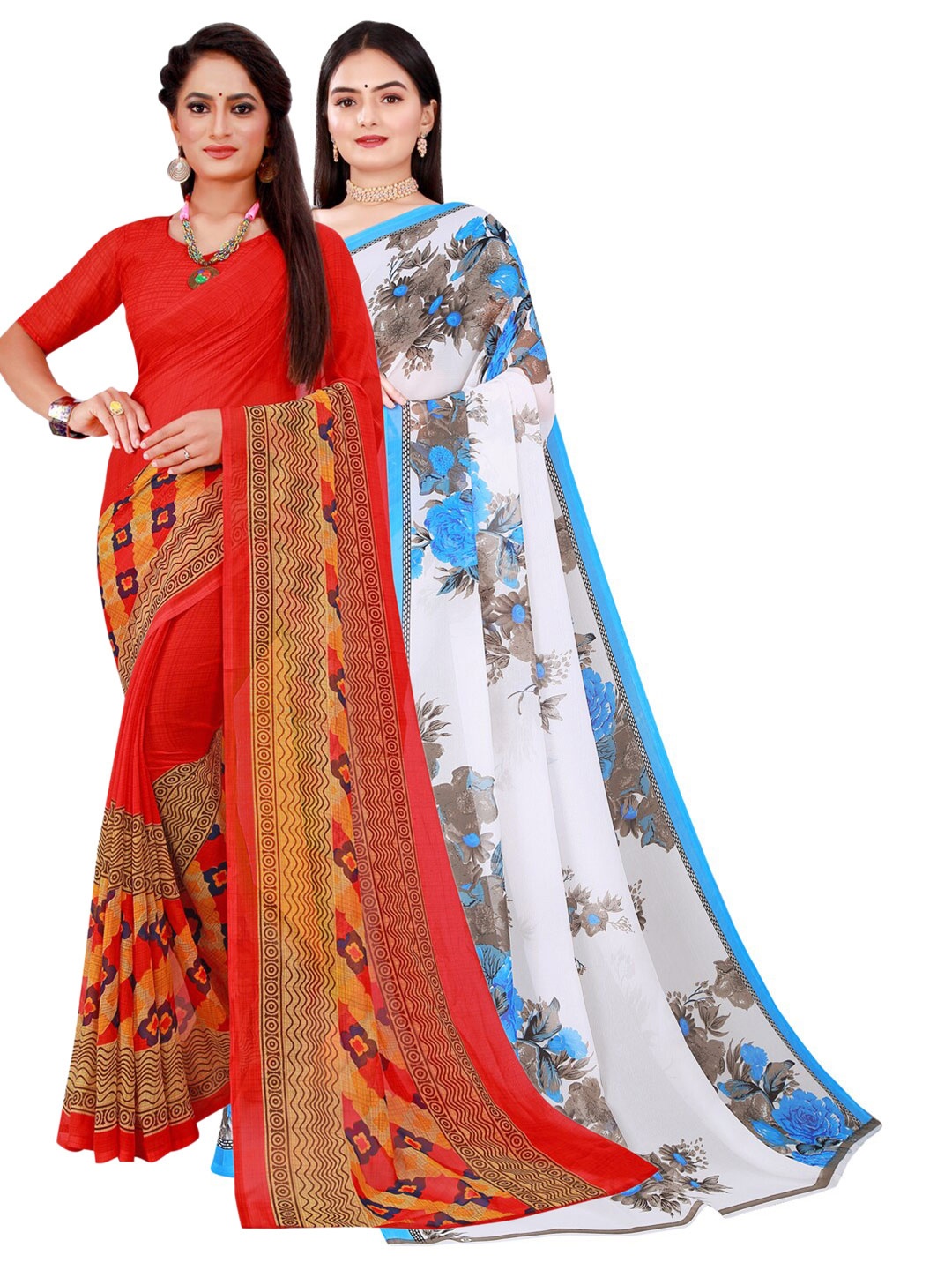 

Florence Red & White Floral Pure Georgette Saree
