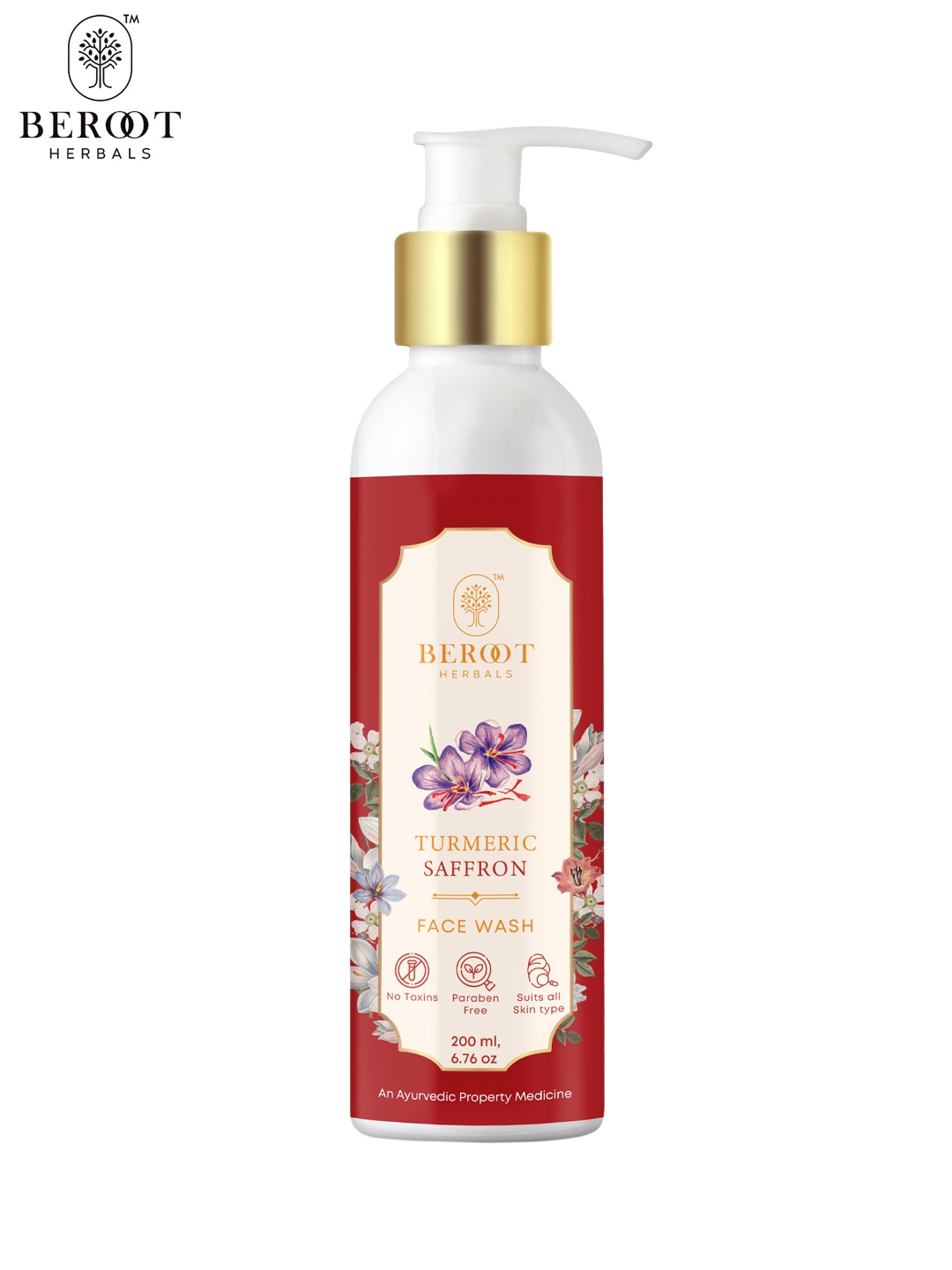 

BEROOT HERBALS No Toxin Turmeric Saffron Face Wash - 200 ml, Red
