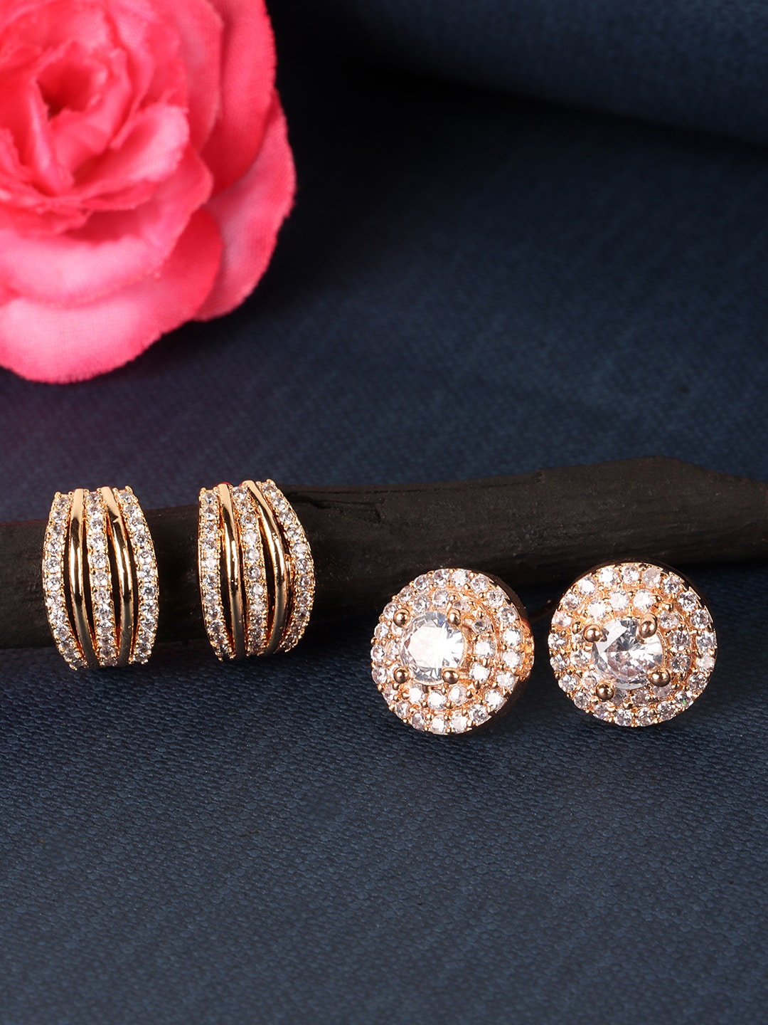 

JEWELS GEHNA Gold-Toned Contemporary Pack Of 2 Studs Earrings