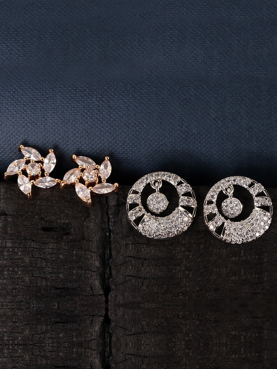 

JEWELS GEHNA Silver-Toned Contemporary Studs Earrings