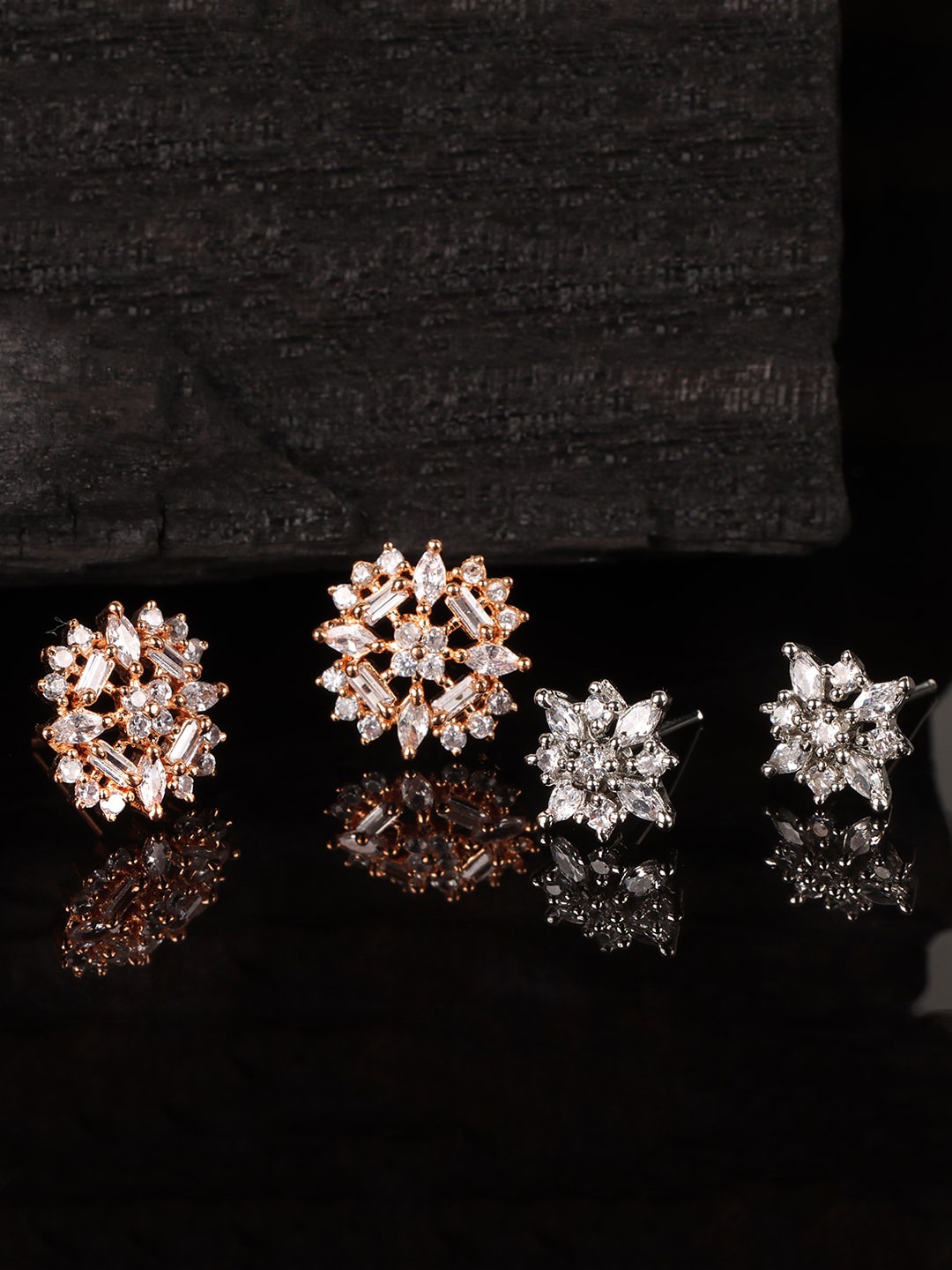 

JEWELS GEHNA Set Of 2 Rose Gold-Plated & Silver-Plated Floral Studs Earrings