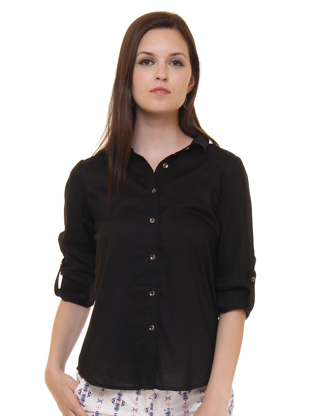 

Ruhaans Women Black Classic Casual Shirt