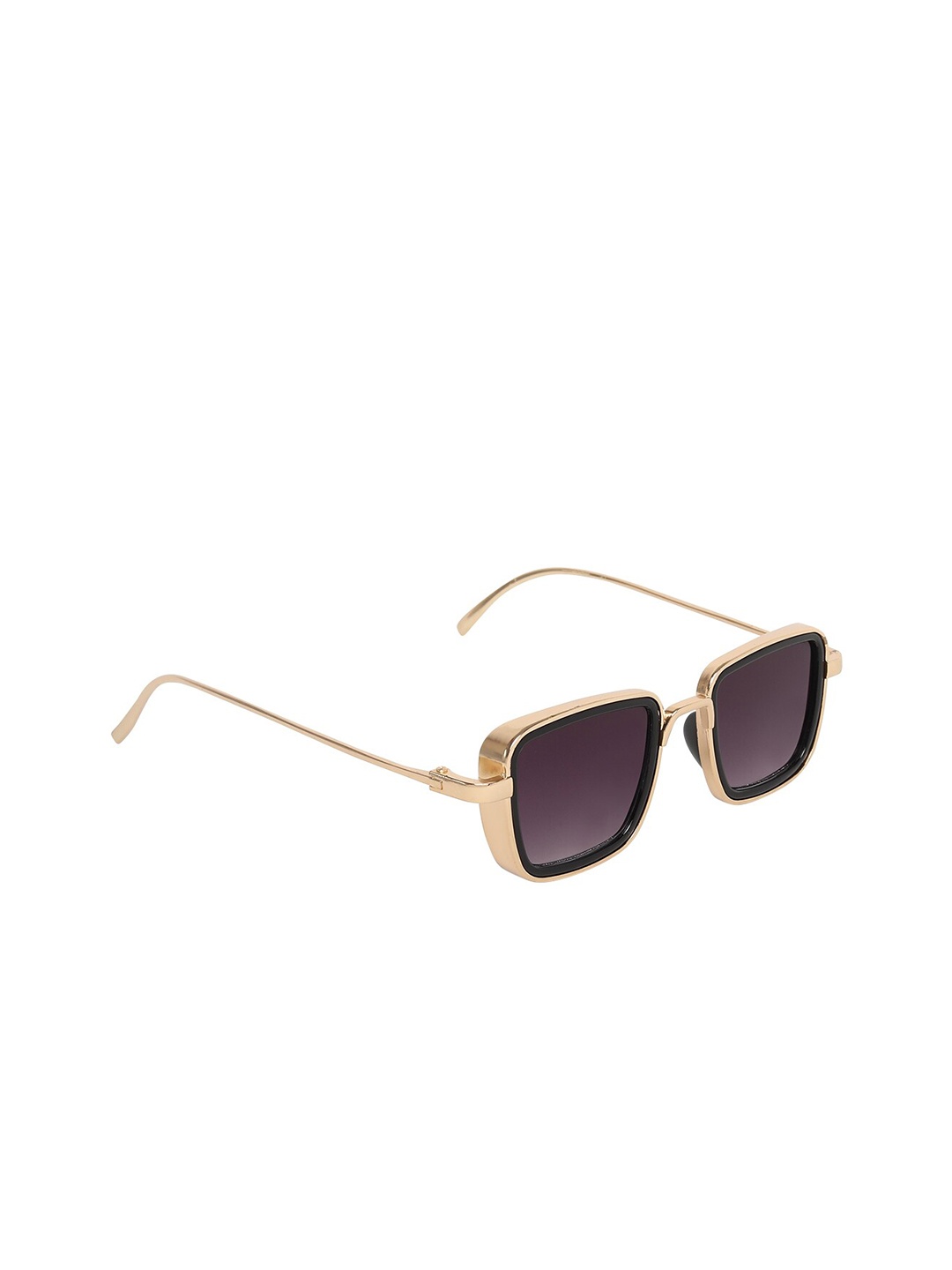 

CRIBA Unisex Grey Lens & Gold-Toned Rectangle Sunglasses with UV Protected Lens
