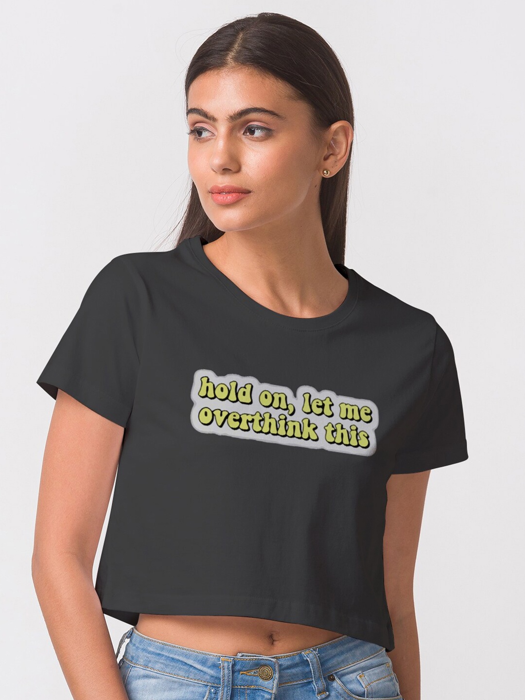 

FashionRack Women Black Typography Printed Antimicrobial Crop Cotton T-shirt