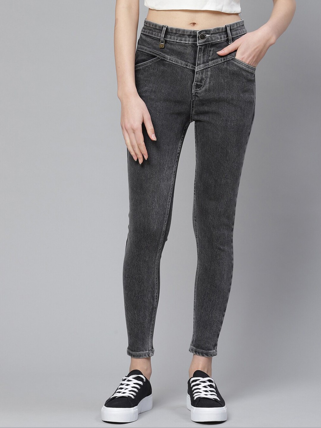 

Hubberholme Women Charcoal Comfort Slim Fit Heavy Fade Stretchable Jeans