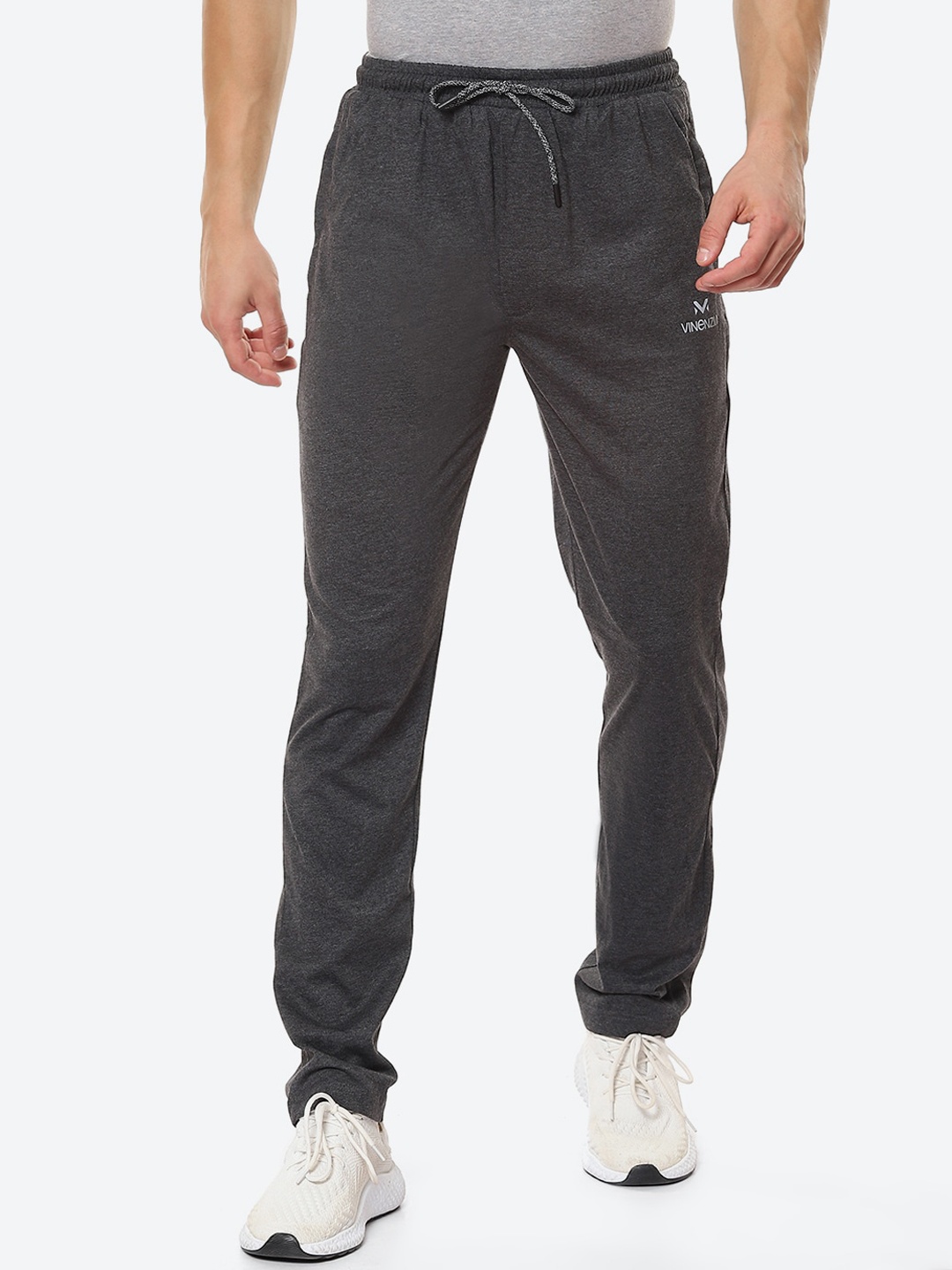 

VINENZIA Men Grey Melange Solid Cotton Track Pants