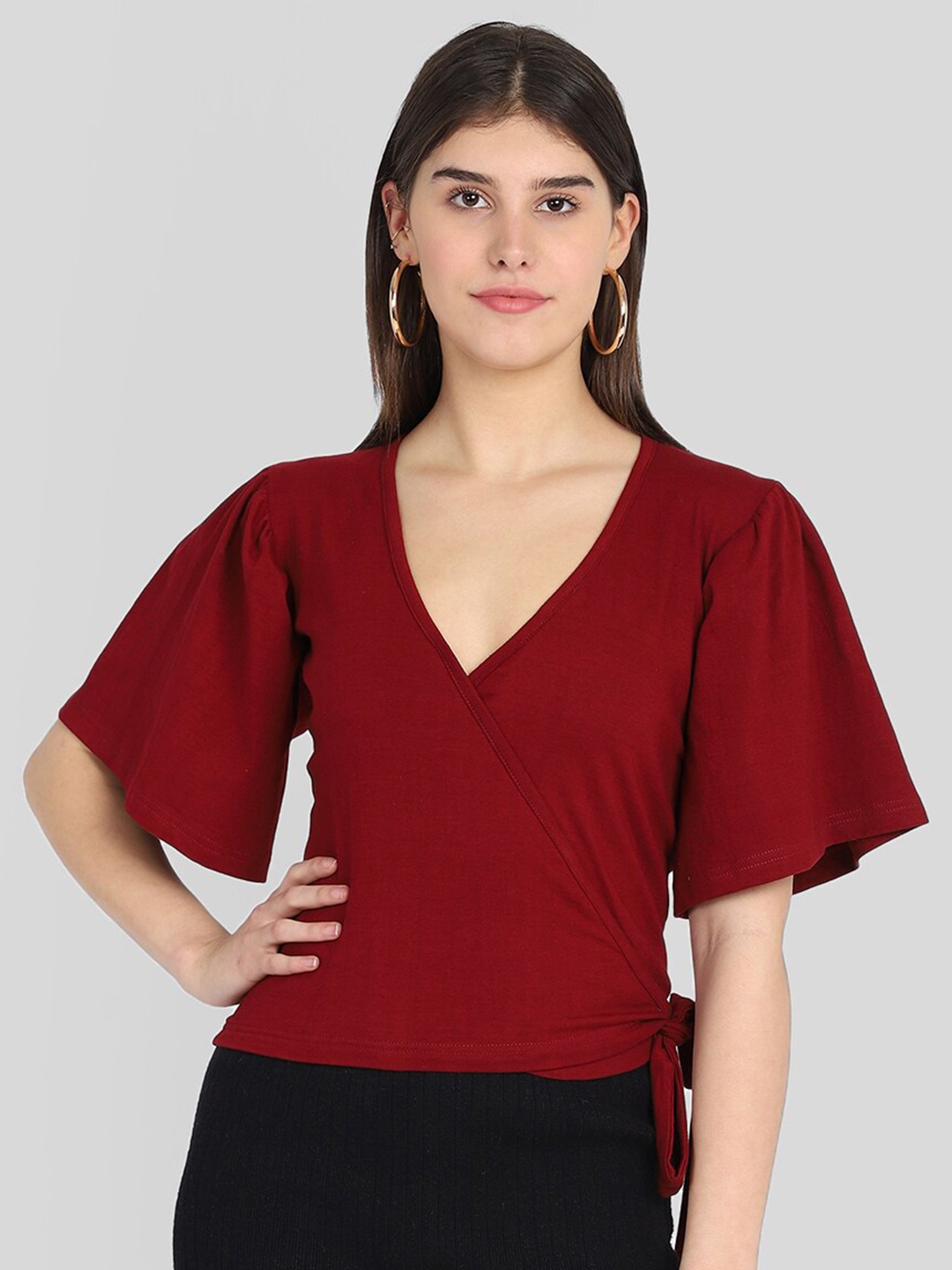 

Dracht Maroon Knitted Wrap Top