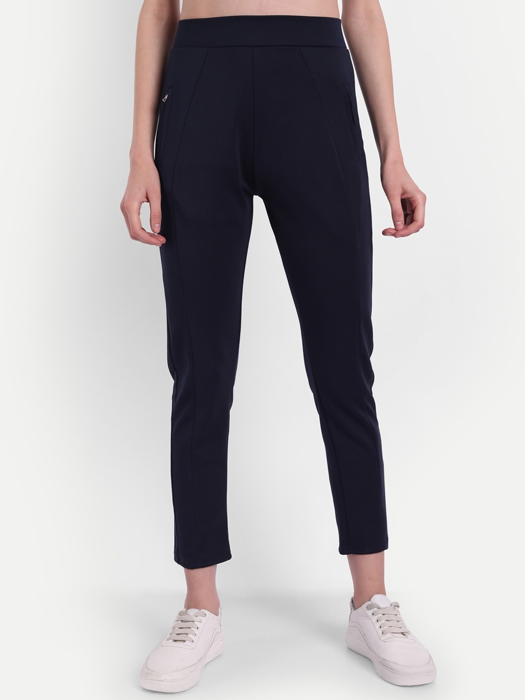 

Next One Women Navy Blue Solid Skinny Fit Treggings