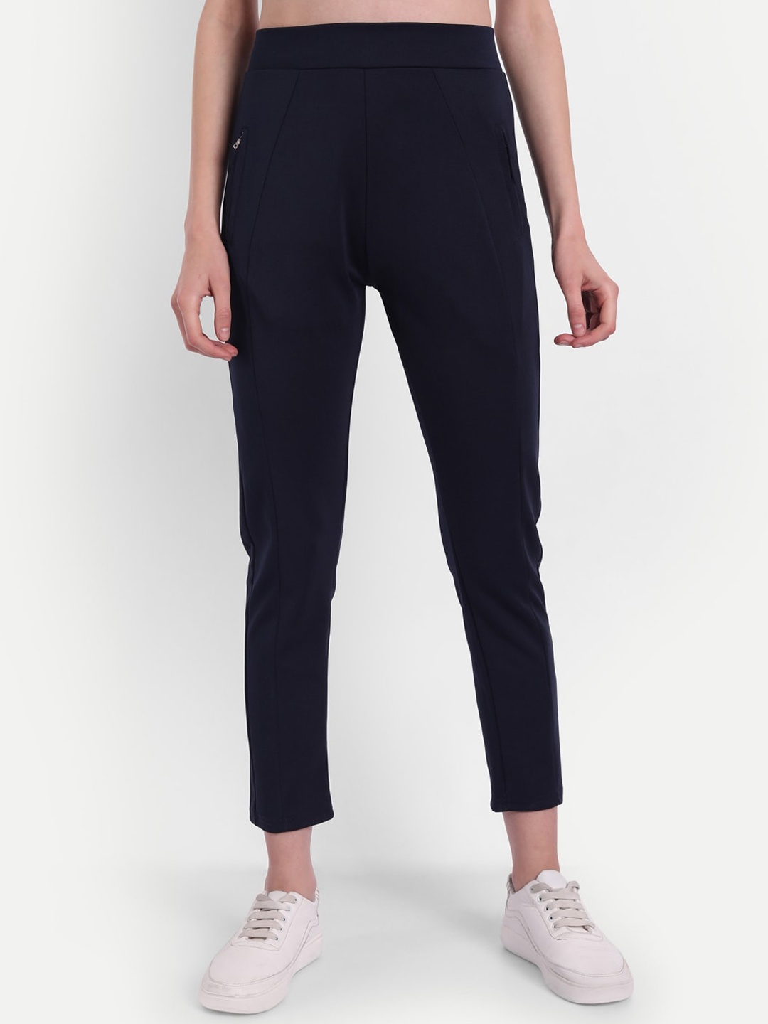 

Next One Women Navy Blue Solid Skinny Fit Treggings