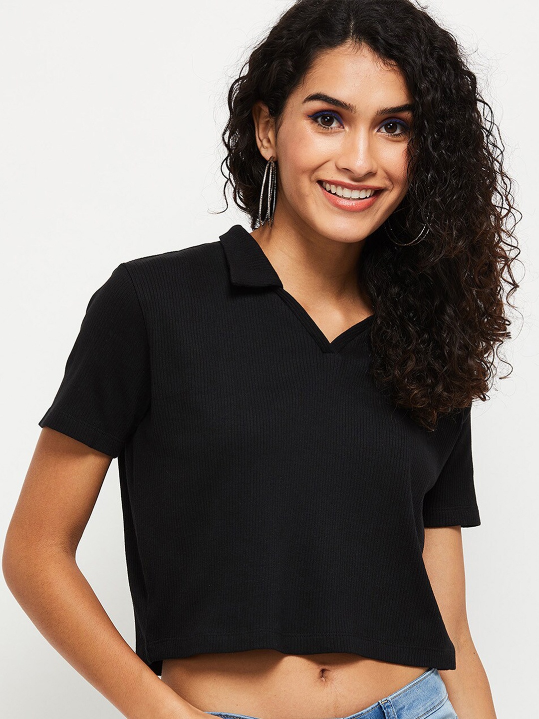 

max Black Boxy Crop Top