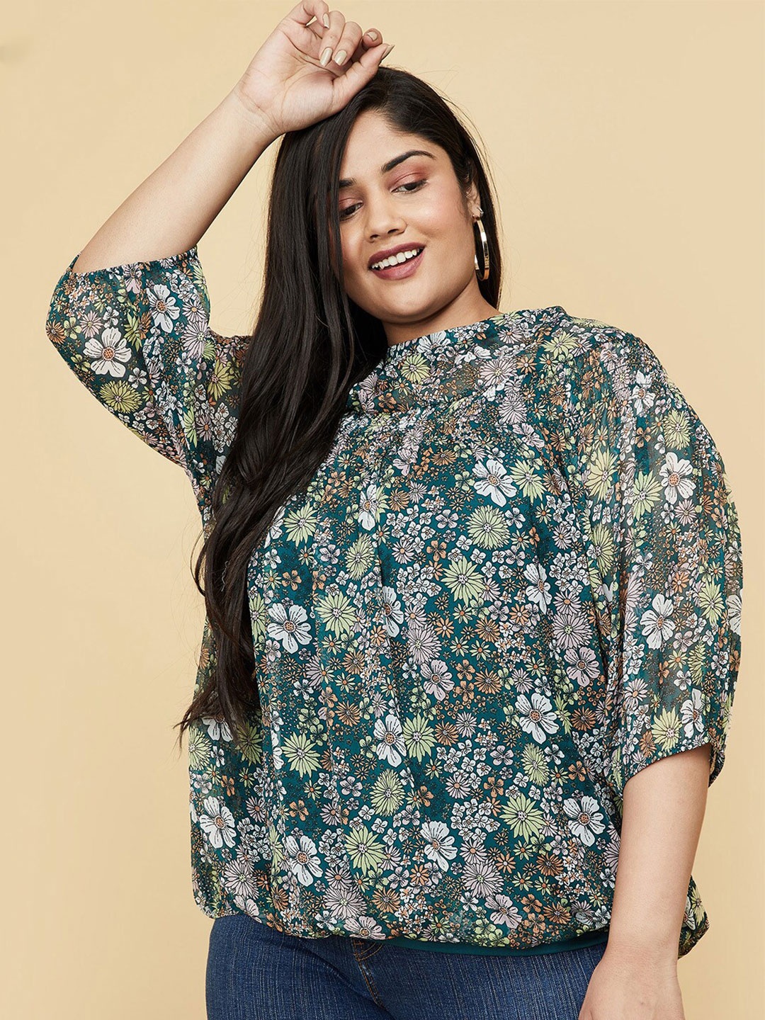 

max Plus Size Women Green Floral Printed Top