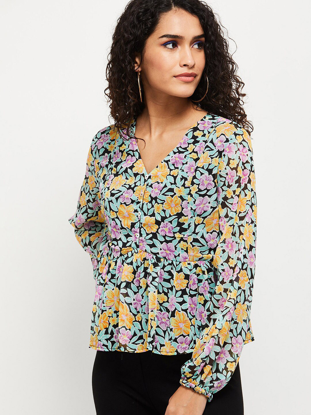 

max Women Multicoloured Floral Print Wrap Top, Multi