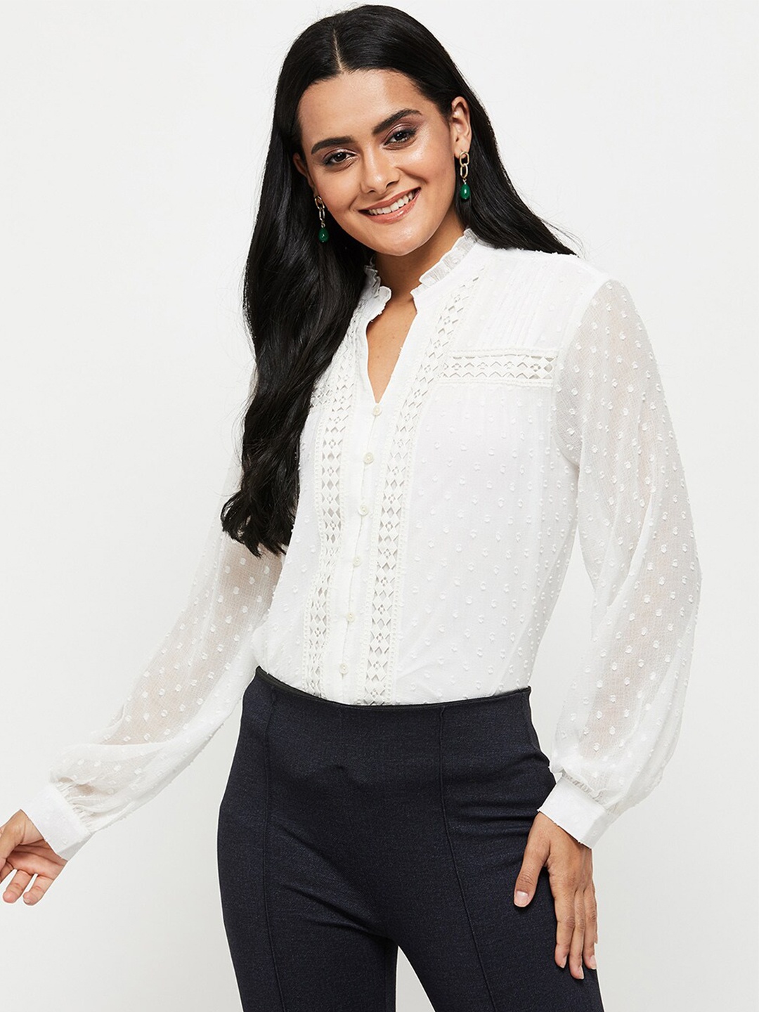 

max White Mandarin Collar Shirt Style Top