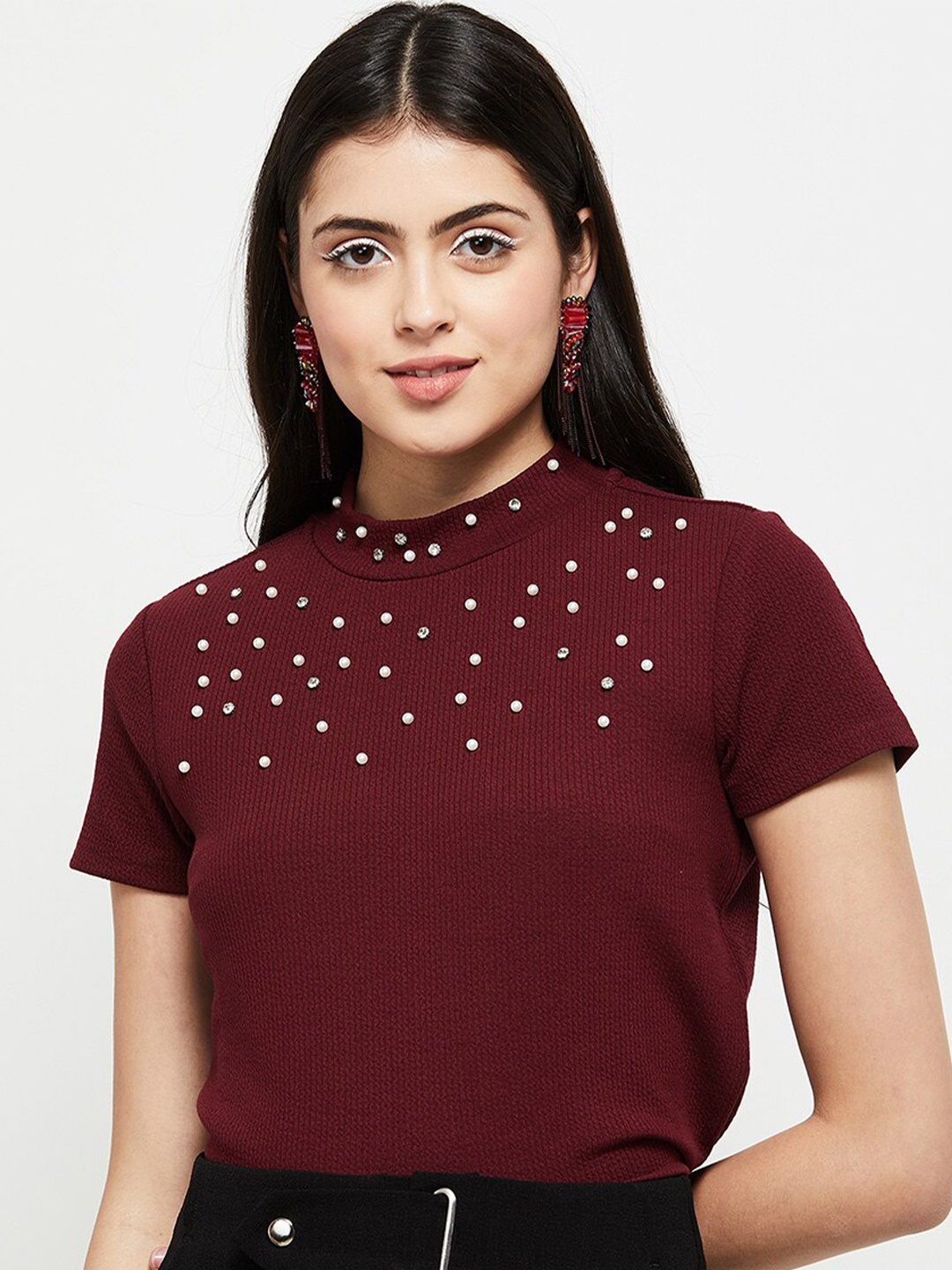 

max Maroon Embellished Top