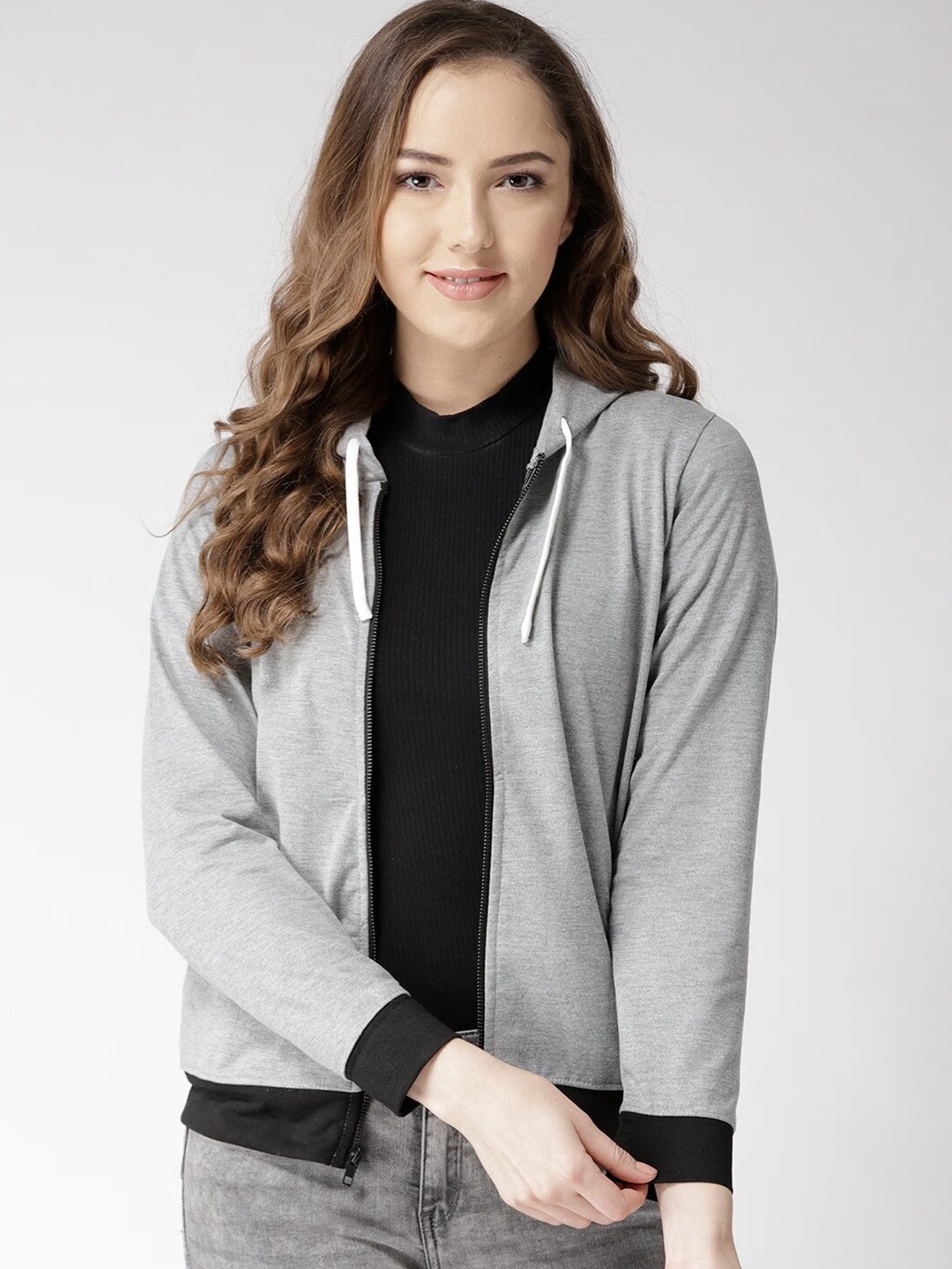 

Hubberholme Women Grey Melange Solid Cotton Hooded Sweatshirt