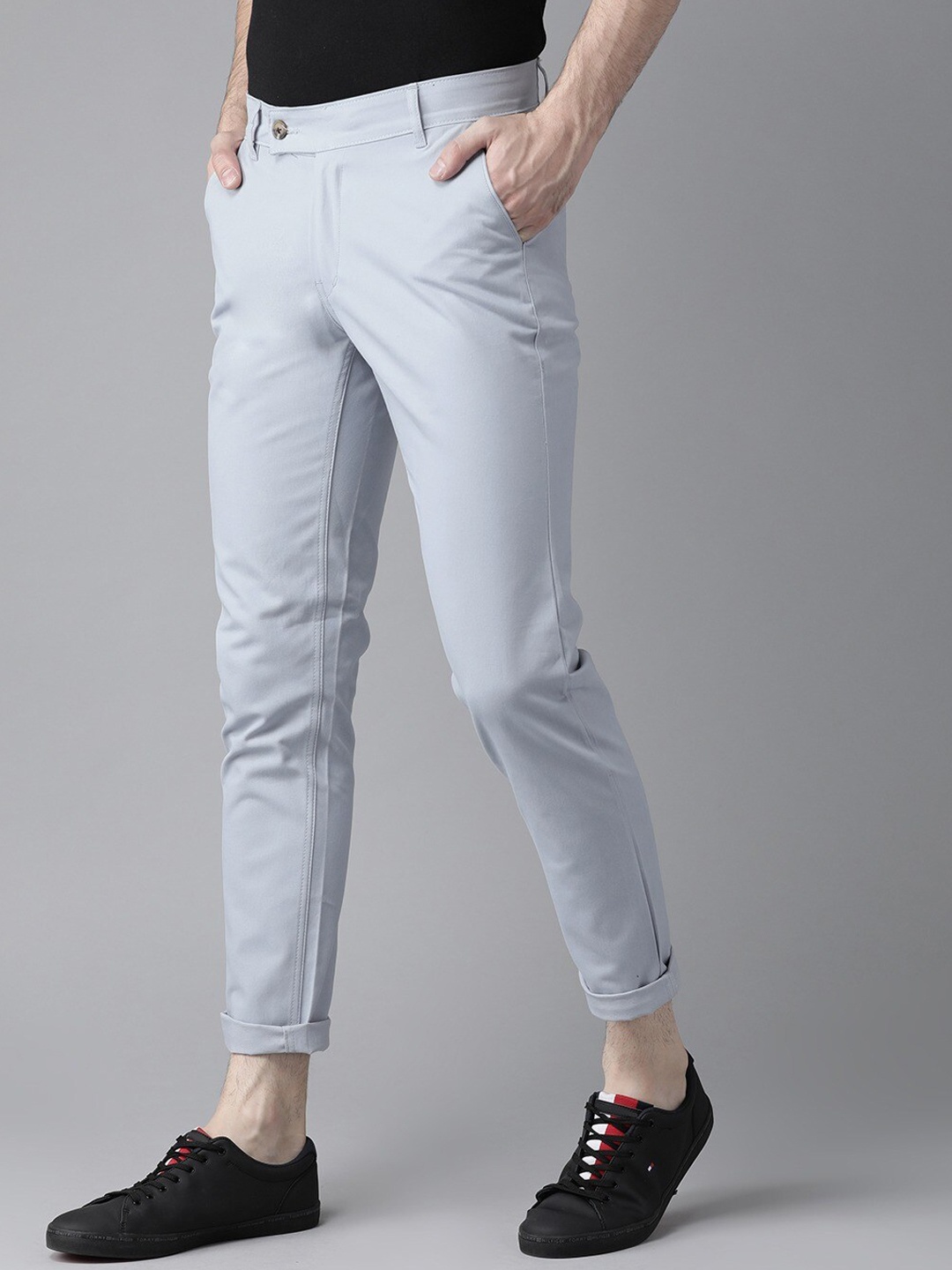 

Hubberholme Men's Blue Slim Fit Solid Chinos