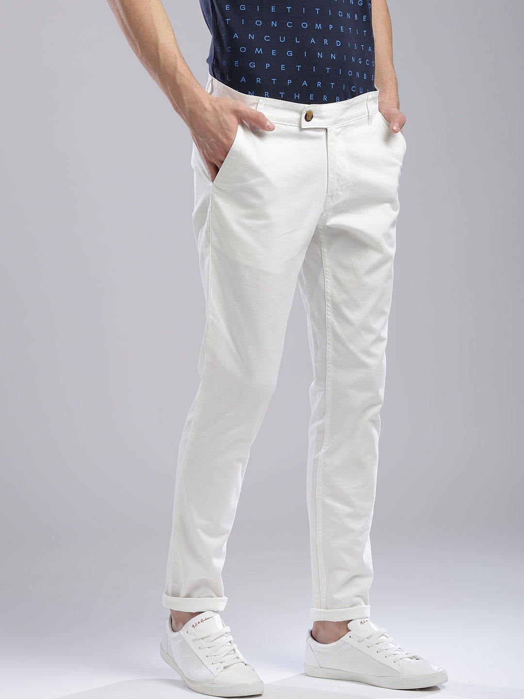 

Hubberholme Men White Comfort Slim Fit Easy Wash Chinos Trousers