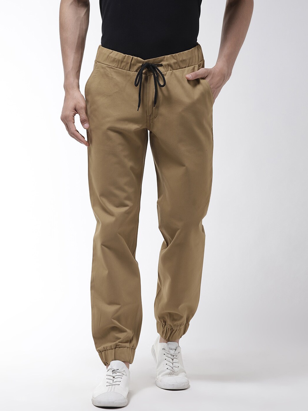 

Hubberholme Men Khaki Comfort Slim Fit Easy Wash Joggers Trousers