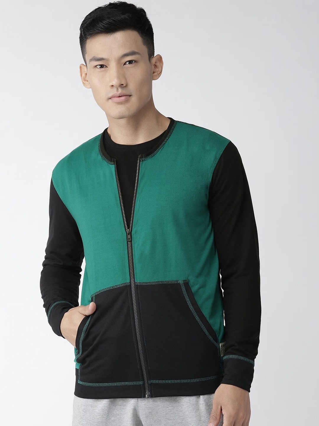 

Hubberholme Men Green Zipper Front Sweatshirt