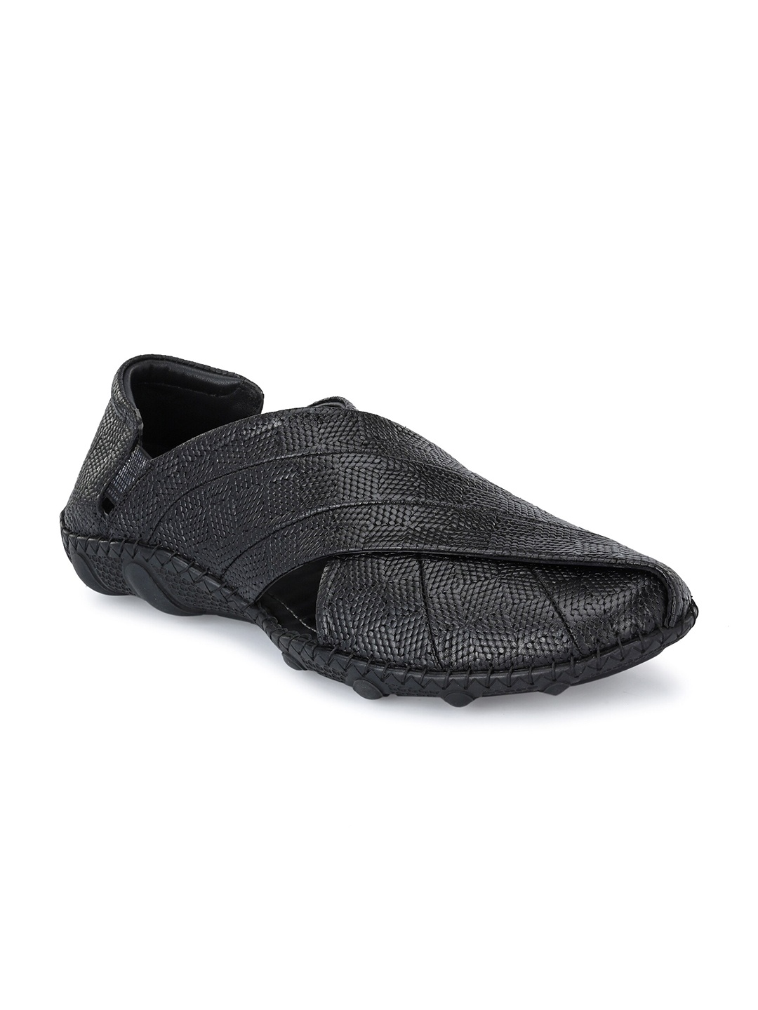 

Hitz Men Black Leather Shoe-Style Sandals