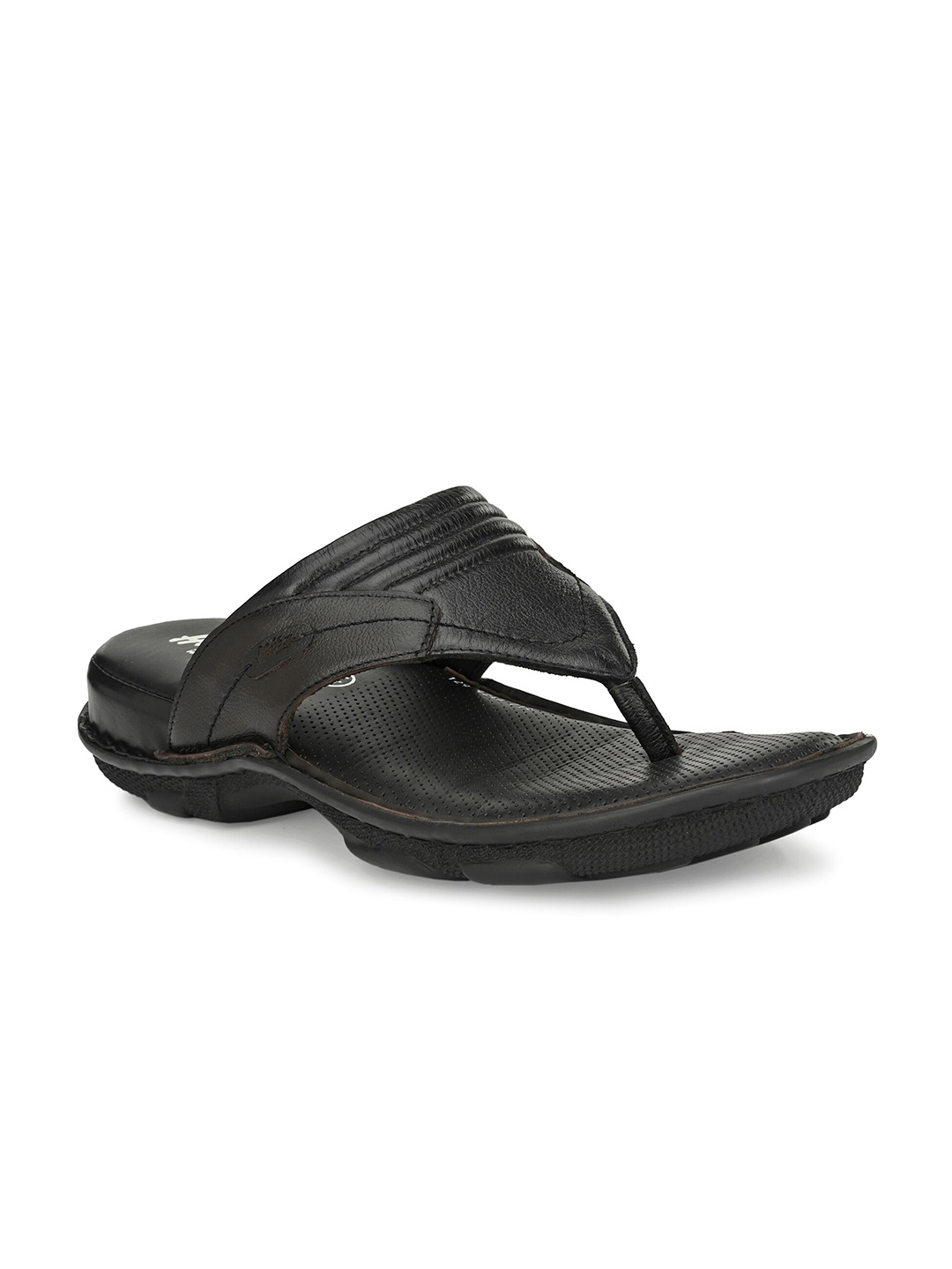 

Hitz Men Black Leather Comfort Sandals