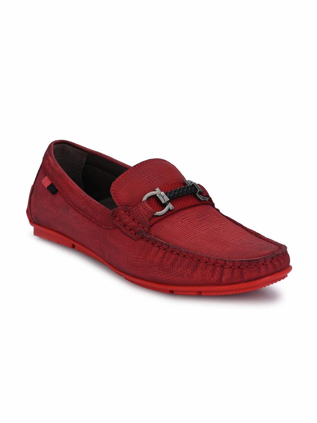 

Hitz Men Red Textured Leather Loafers