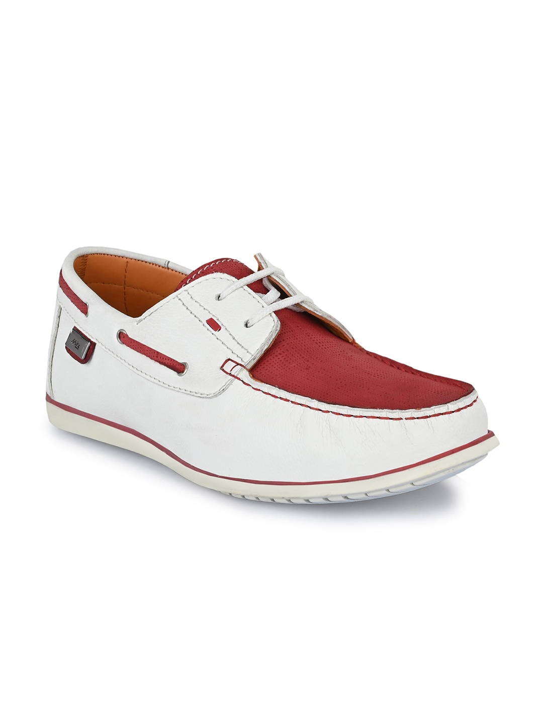 

Hitz Men White Colourblocked Leather Lightweight Boat Shoes