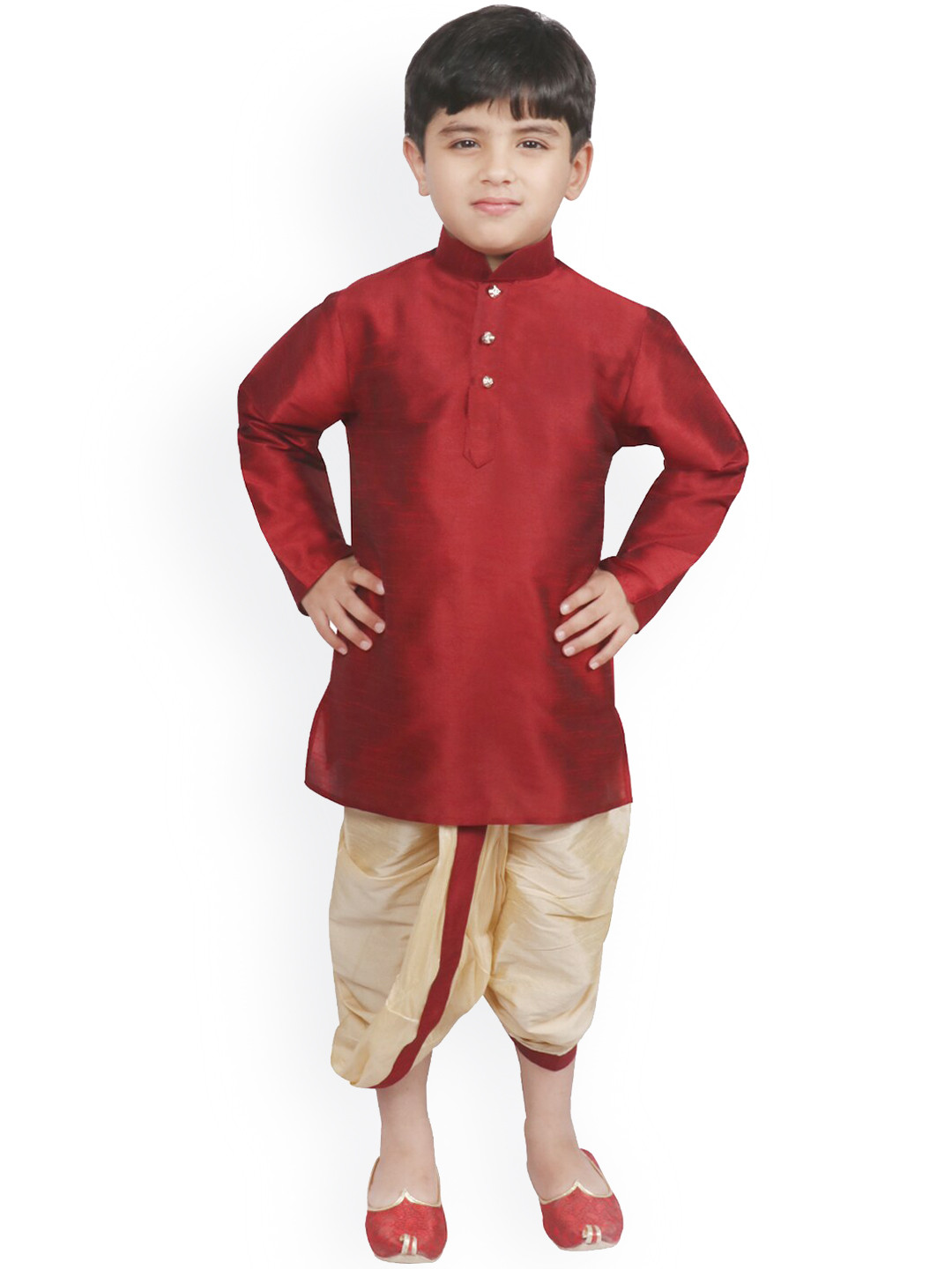 

SG YUVRAJ KIds-Boys Maroon Raw Silk Kurta with Dhoti Pants