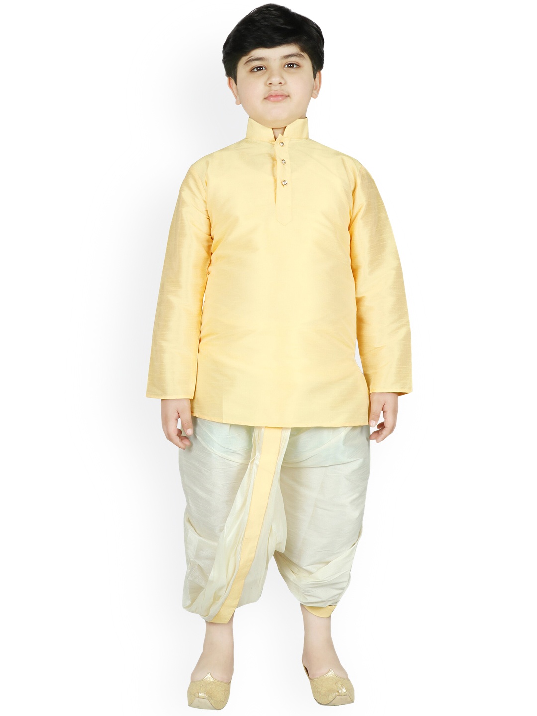 

SG YUVRAJ Boys Mustard Yellow Dupion Silk Kurta with Dhoti Pants