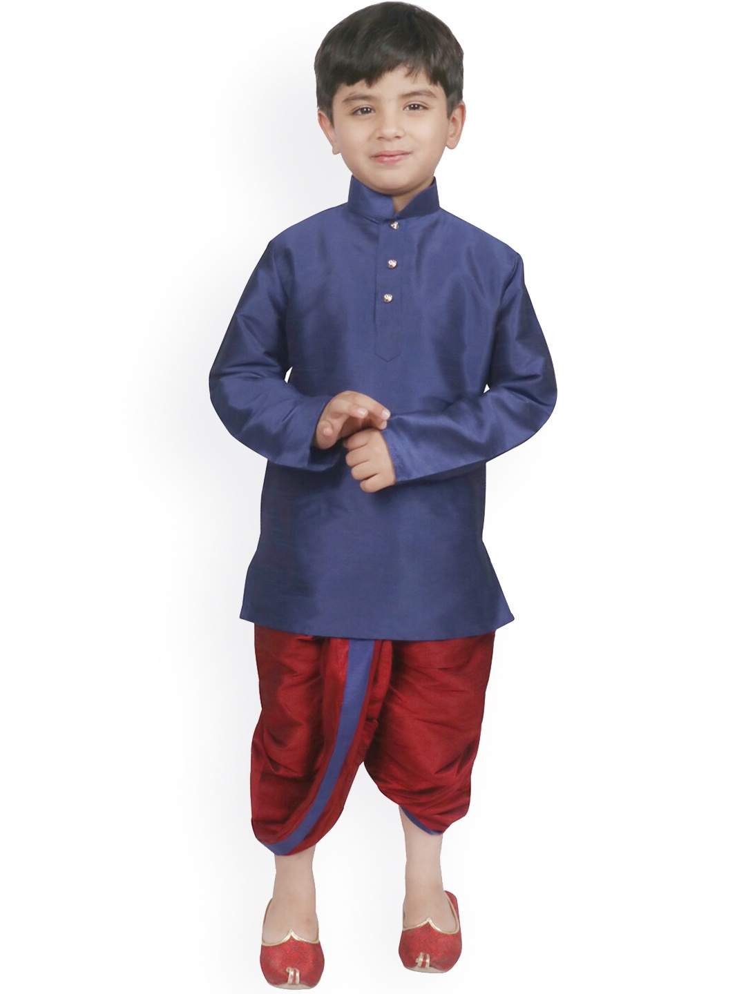 

SG YUVRAJ Boys Navy Blue Raw Silk Kurta with Dhoti Pants