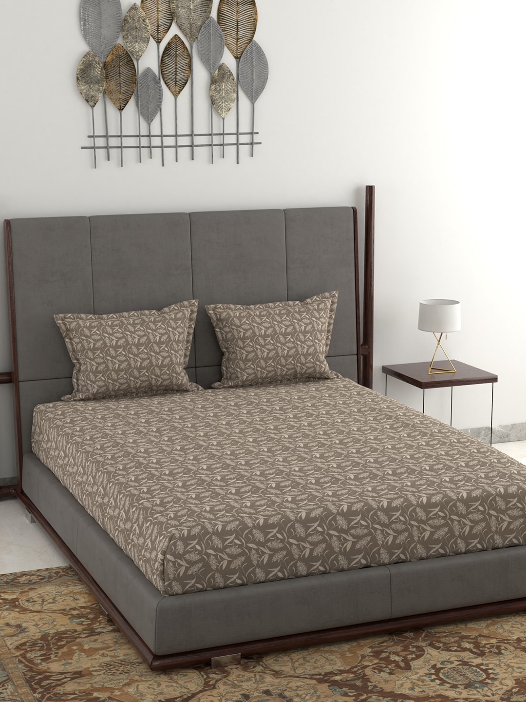 

Trident Brown Floral Flannel Queen Bedsheet with 2 Pillow Covers