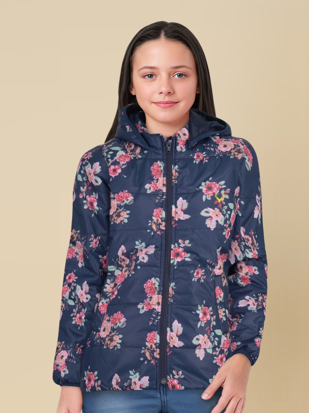

Allen Solly Junior Girls Blue Floral Printed Puffer Jacket