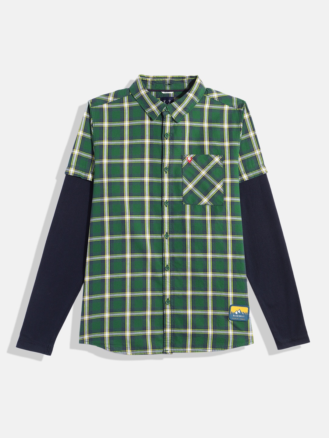 

Allen Solly Junior Boys Sport Checked Pure Cotton Casual Shirt With Detachable Hood, Olive